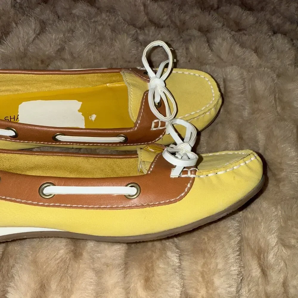 Michael Shannon Loafers Yellow Leather Topstitched W. White Laced Trim,Sz 7.5M